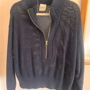 Varley Navy Knit Half-Zip Sweater with Gold Zipper